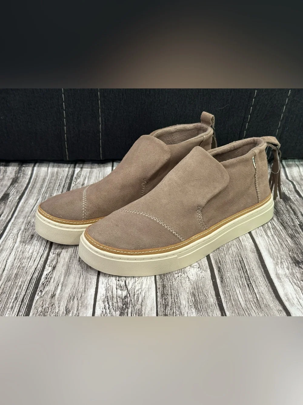 Toms Women's Taupe Suede Slip-On Ankle Booties